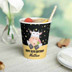Whimsical Cute Holy Cow Happy Birthday Party Paper Cups