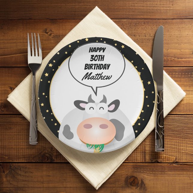 Whimsical Cute Holy Cow Happy Birthday Party Paper Plate (Creator Uploaded)