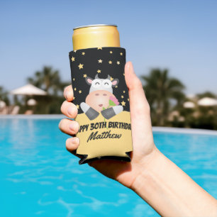 Whimsical Cute Holy Cow Happy Birthday Party Seltzer Can Cooler