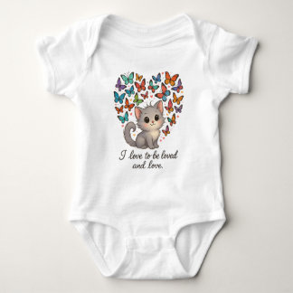 Whimsical Cute Kitten with Butterflies & Quote Baby Bodysuit