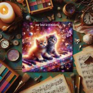 Whimsical Cute Kittens Musical Piano Valentine  Holiday Card