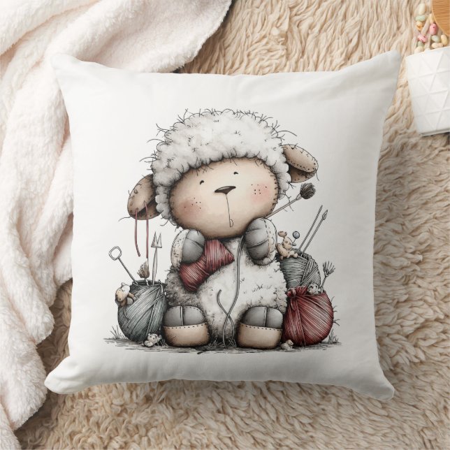 Whimsical Cute Knitting Sheep Cushion (Blanket)