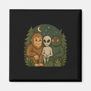 Whimsical Cute Mothman Bigfoot And Alien Funny Cry Magnet