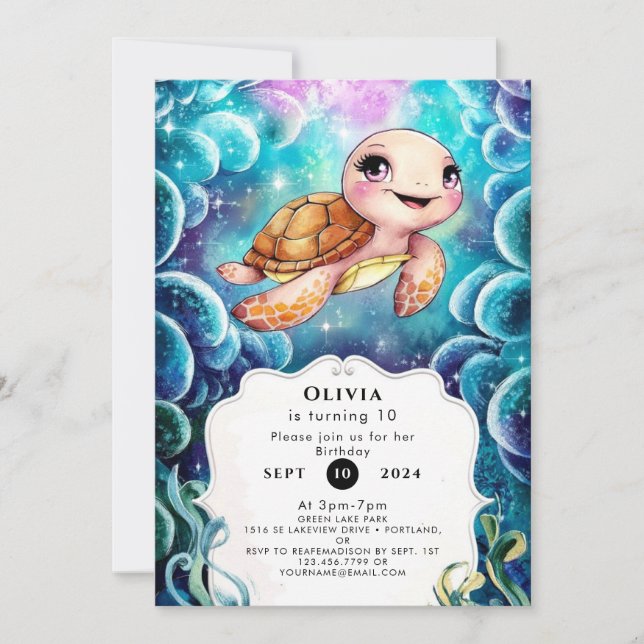 Whimsical Cute Nautical Turtle Birthday Invitation (Front)