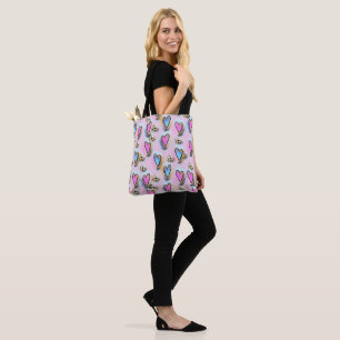 Whimsical cute pink hearts colourful drawing tote bag