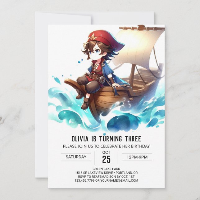 Whimsical Cute Pirate Birthday Invitation (Front)