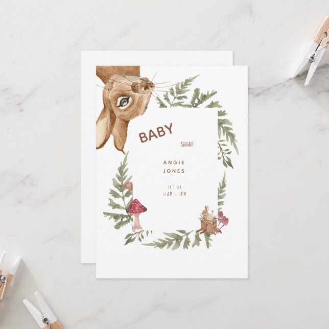 Whimsical Cute Rabbit Baby Shower Invitation (Front/Back In Situ)