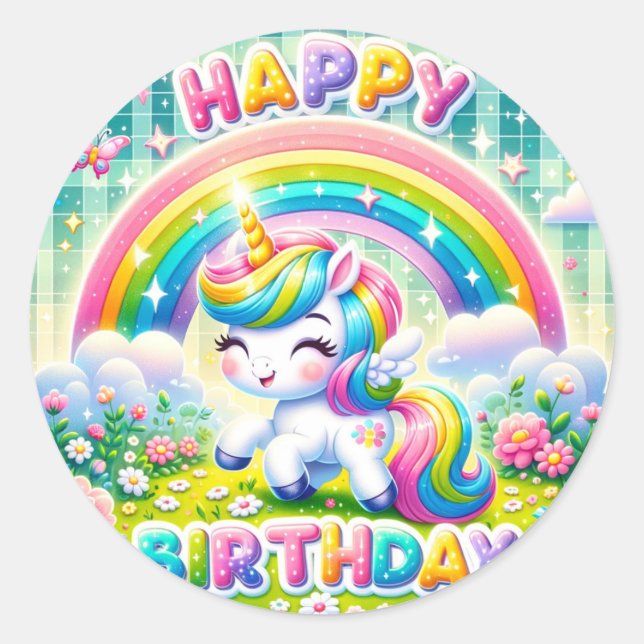 Whimsical cute rainbow birthday stickers (Front)