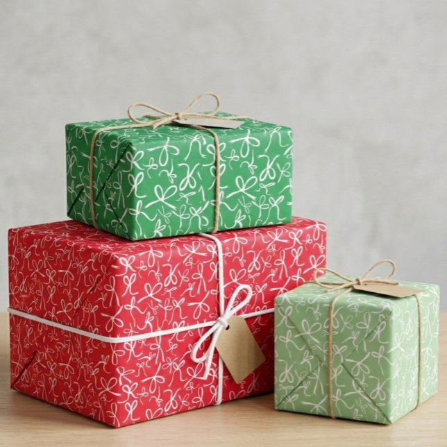 Whimsical Cute Red Green Bows Pattern Xmas Gift Wrapping Paper Sheet (Whimsical Cute Red Green Bows Pattern Xmas Gift Wrapping Paper Sheets
)