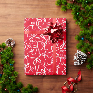 Whimsical Cute Red White Bows Pattern Christmas Wrapping Paper