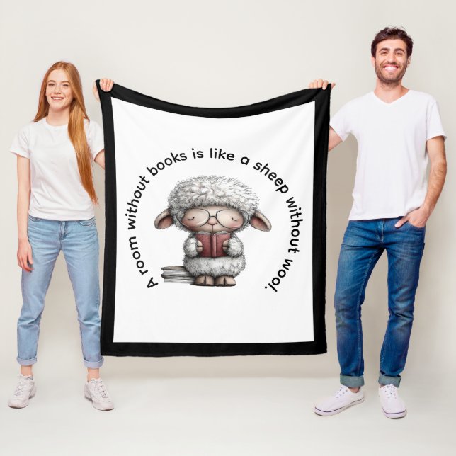 Whimsical Cute Sheep Reading a Book Fleece Blanket (In Situ)