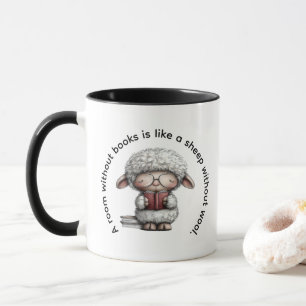 Whimsical Cute Sheep Reading a Book Mug