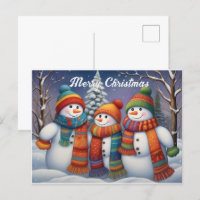 Whimsical Cute Snowmen Family