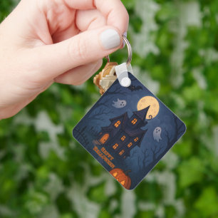Whimsical Cute Spooky Haunted House Halloween - Key Ring