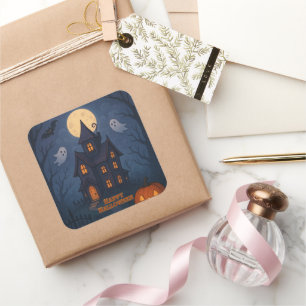 Whimsical Cute Spooky Haunted House   Halloween -  Square Sticker