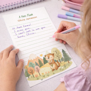 Whimsical Cute Squirrel Flower Personalised Kid's Stationery