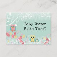 Whimsical Cute Swirl Owl Baby Diaper Raffle Ticket