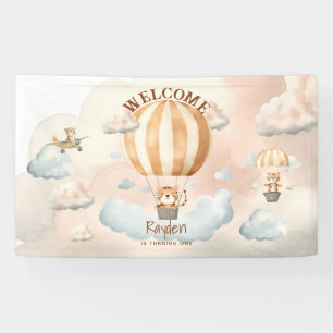 Whimsical Cute Tiger Hot Air balloon 1st Birthday  Banner