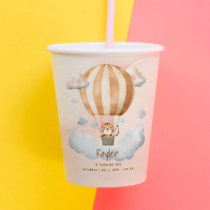 Whimsical Cute Tiger Hot Air balloon 1st Birthday  Paper Cups