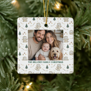 Whimsical Cute Watercolor Christmas Dragon Family Ceramic Ornament