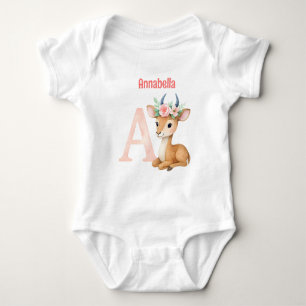 Whimsical Cute Watercolor Letter A Animal Nursery  Baby Bodysuit