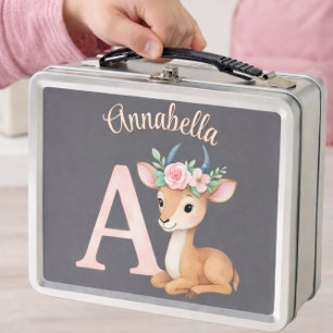 Whimsical Cute Watercolor Letter A Animal Nursery  Metal Lunch Box