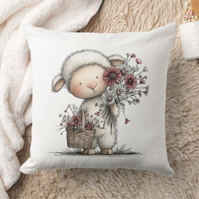 Whimsical Cute Watercolor Sheep Cushion (Blanket)