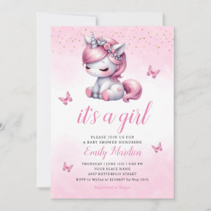 Whimsical Cute Watercolor unicorn girl baby shower Invitation