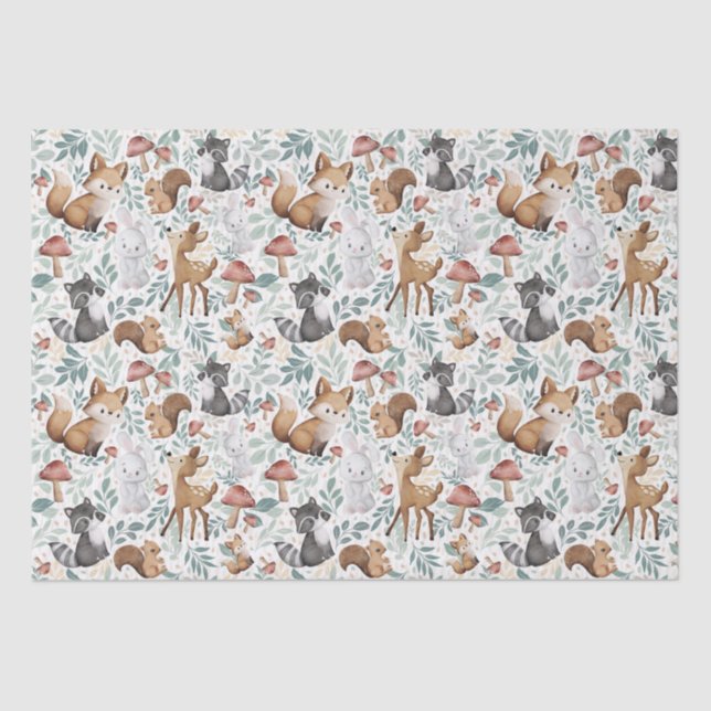 Whimsical Cute Watercolor Woodland Animal Friends Tissue Paper (Front)