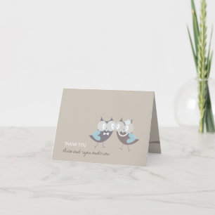 Whimsical Cute Wedding Brown Blue Owls Thank You Card