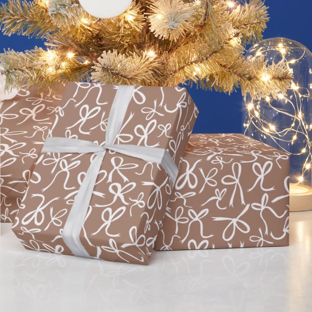 Whimsical Cute White Choco Bows Pattern Hanukkah Wrapping Paper (Holidays)