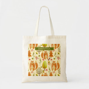 Whimsical Cute Woodland Fall Fox Pattern Trees Tote Bag