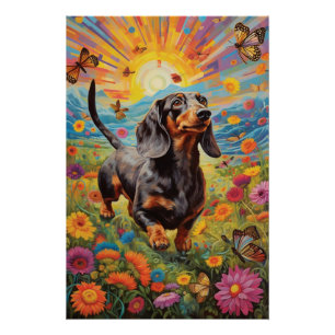 Whimsical Dachshund and Butterfly Dance Poster