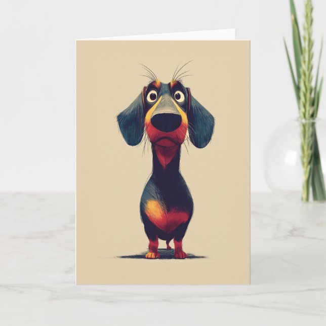  Whimsical Dachshund Character Illustration Card (Front)