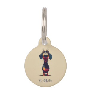  Whimsical Dachshund Character Illustration Pet Tag