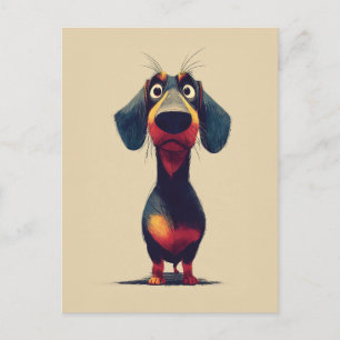 Whimsical Dachshund Character Illustration Postcard