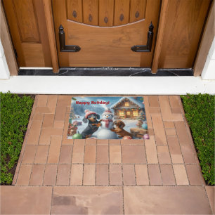 Whimsical Dachshund Christmas  Doormat