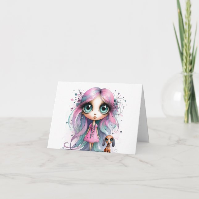 Whimsical Dachshund Hello Card (Front)