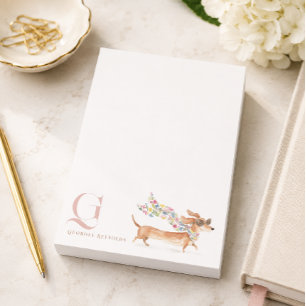 Whimsical Dachshund Monogram Personalised Post-it Notes