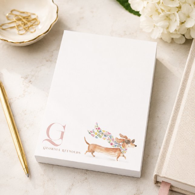 Whimsical Dachshund Monogram Personalised Post-it Notes (Creator Uploaded)