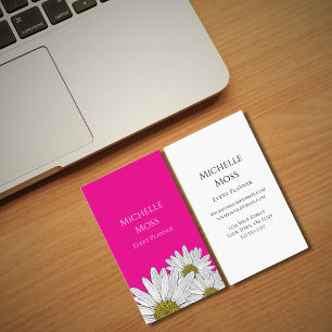 Whimsical Daisies Botanical Boho Bold Pink Business Card