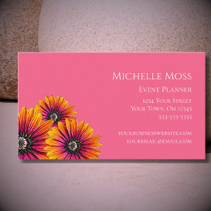 Whimsical Daisies Botanical Boho Pink  Business Card