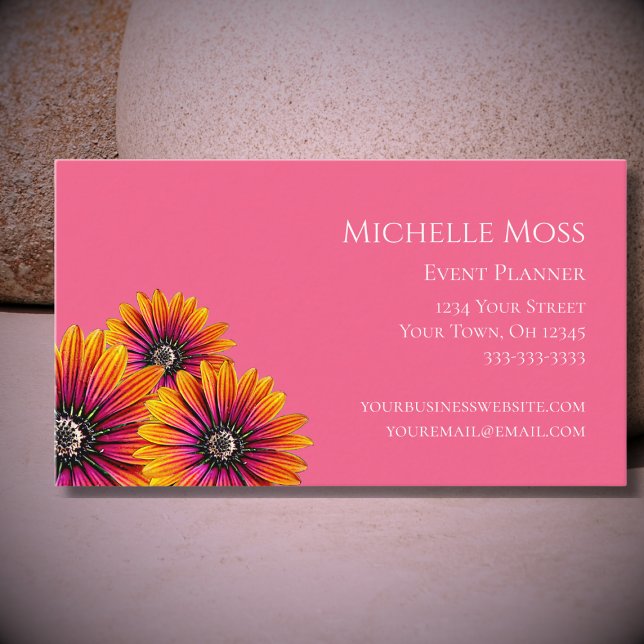 Whimsical Daisies Botanical Boho Pink  Business Card (Creator Uploaded)