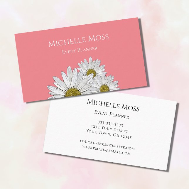 Whimsical Daisies Floral Botanical Pink Business Card (Creator Uploaded)