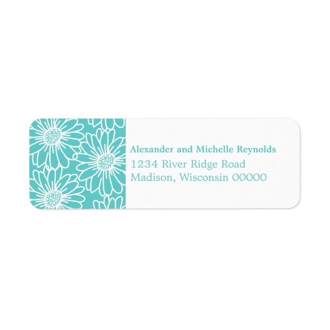Whimsical Daisies Return Address Labels, Aqua (Front)