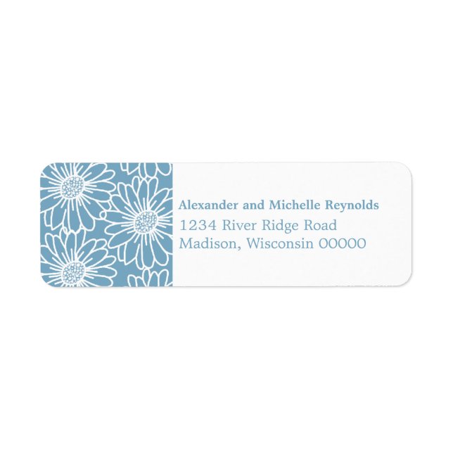 Whimsical Daisies Return Address Labels, Blue (Front)