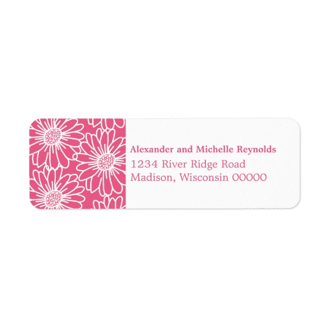 Whimsical Daisies Return Address Labels, Pink (Front)