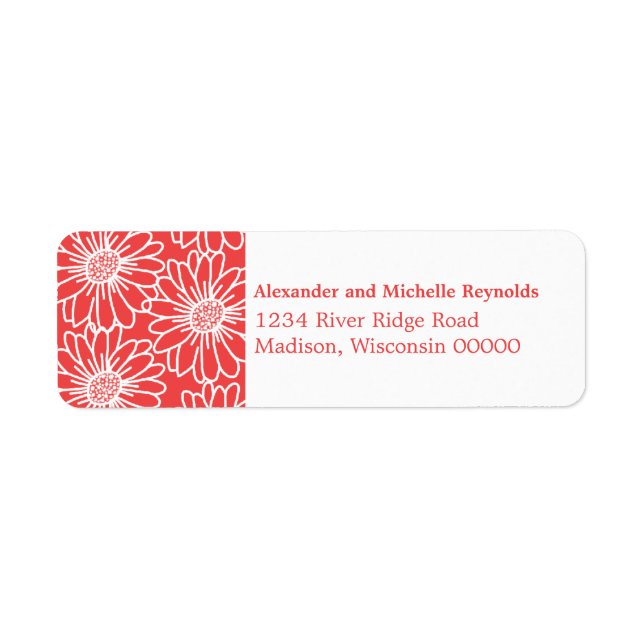 Whimsical Daisies Return Address Labels, Red (Front)