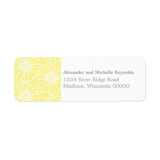 Whimsical Daisies Return Address Labels, Yellow (Front)