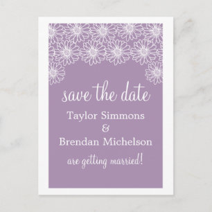 Whimsical Daisies Save the Date Postcard, Lilac Announcement Postcard